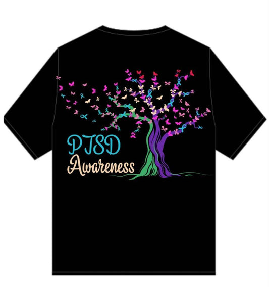 PTSD Trail Rides Across America - PTSD Awareness Tree Crewneck T-Shirt